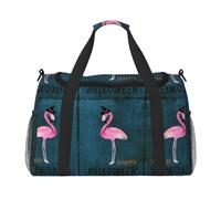 Halloween Flamingo Witch Hat Travel Duffel Bag for Women Men,Print Polyester Tote Hand Luggage Bag with Shoulder Strap