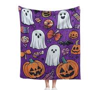 Halloween Flannel Blanket Throw, 125x150cm, Fuzzy Warm Fleece Ghosts Pumpkin Candy Theme Throws, For Couch Sofa Bed Lounging, A Thoughtful For Friends And Family