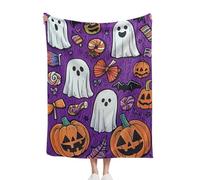 Halloween Flannel Blanket Throw, 75x100cm, Fuzzy Warm Fleece Ghosts Pumpkin Candy Theme Throws, For Couch Sofa Bed Lounging, A Thoughtful For Friends And Family