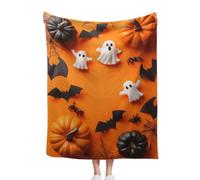 Halloween Fleece Throw Blanket, 100x130cm Soft Cozy Ghosts Pumpkin Bat Spider Web Throws Blankets, For Party Sofa Bed Living Room, A Thoughtful For Friends And Family