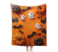 Halloween Fleece Throw Blanket, 125x150cm Soft Cozy Ghosts Pumpkin Bat Spider Web Throws Blankets, For Party Sofa Bed Living Room, A Thoughtful For Friends And Family