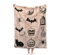 Halloween Fleece Throw Blanket, 150x200cm Fuzzy Warm Flannel Throws, Retro Grid Mysterious Halloween Elements Theme, For Bedroom, Living Room, Sofa And Other Scenes