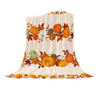 Halloween Fleece Throw Blanket, Pink Throw Blanket Orange Pumpkins Leaves Blanketss for Couch Bed Soft Plush Spider Webs Bat Pumpkin Blankets