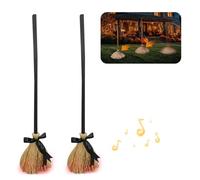 Halloween Floating Witch's Broom - Animated Light up Moving Broomstick with Spooky Sounds, Dancing Witch Broom, Halloween Magic Brooms for Indoor/Outdoor, Porch, Party, Haunted Houses Decor (2PCS)