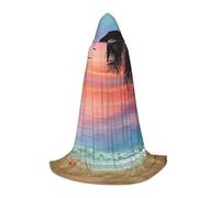 Halloween Floor Length Hooded Cape Coconut Palm Tree Sandy Beach Print Long Hooded Cape For Teen