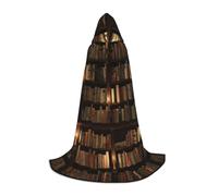 Halloween Floor Length Hooded Cape Library Bookshelf Book Print Long Hooded Cape For Teen