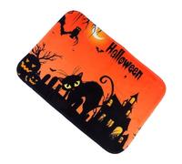 Halloween Floor Mat Black Cat Flannel Anti Skid Doormat for Hallway | Soft Flannel Feel, Decorative Print with Castle and Pumpkin, Front Door Use, Safe for Wet Feet