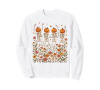 Halloween Floral Dancing Skeletons Boho Autumn Wildflowers Sweatshirt
