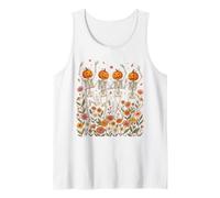 Halloween Floral Dancing Skeletons Boho Autumn Wildflowers Tank Top