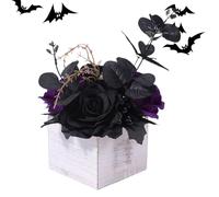 Halloween Floral Decorations | Artificial Flower Arrangement Centerpiece with Wooden Vase, Mysterious Desktop Ornament for Dorms, Rentals, Restaurants, Apartments and Business