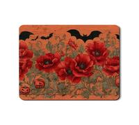Halloween Floral Dish Drying Mats For Kitchen Counter, Vintage Red Poppy Absorbent Rubber Dish Drainer Rack Mat, Autumn PU Leather Drying Pad For Kitchen Counter Decor 18x24 Inch