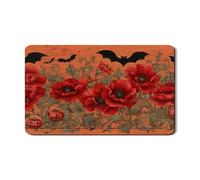 Halloween Floral Dish Drying Mats For Kitchen Counter, Vintage Red Poppy Absorbent Rubber Dish Drainer Rack Mat, Autumn PU Leather Drying Pad For Kitchen Counter Decor 12x20 Inch