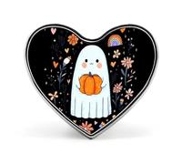 Halloween Floral Ghosts Badge Pin Brooch Heart Shape Button Aluminum Decor for Backpacks Hats
