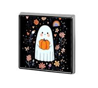 Halloween Floral Ghosts Badge Pin Brooch Square Shape Button Aluminum Decor for Backpacks Hats 0.7 Inch