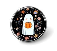 Halloween Floral Ghosts Round Badge Pin Brooch Button Stylish Aluminum Decorative for Clothes Backpacks Hats