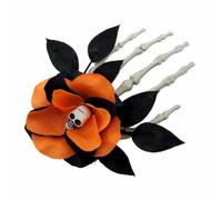 Halloween Floral Hair Clip for Holiday Event Wear, Skeleton Hand Hair Accessory with Layered Flower Detail for Photos Gothic Floral Barrette Skeleton Hand Accessory Holiday Side Clip Themed Photo Dark