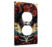 Halloween Floral Skull Light Switch Cover Plates/Outlet Covers, Festive Holiday Decor, Day of the Dead Wall Accents, Thermoplastic Wall Plates, Standard Size Single Duplex Outlet