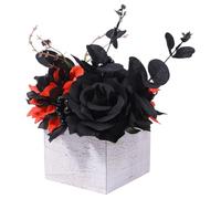 Halloween Flower Arrangement,Artificial Flower With Wooden Vase for Day Of The Dead - Mysterious Desktop Ornament for Dormitory Rental Restaurant Apartment Businesses