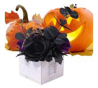 Halloween Flower Arrangement Bouquet with Wooden Vase Day of the Dead Artificial Black Flower Home Season Decoration Gothic Style Centrepieces for Hotel Dorm Shops