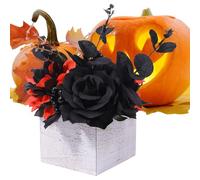 Halloween Flower Arrangement Bouquet with Wooden Vase Day of the Dead Artificial Black Flower Home Season Decoration Gothic Style Centrepieces for Hotel Dorm Shops