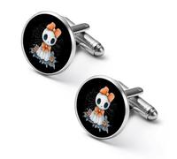 Halloween Flower Ghost Lace Shirt Cufflinks Round Cuff Links for Business Wedding Party Father's Day Gift 1.7cm
