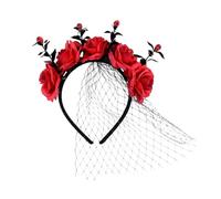 Halloween Flower Headband, Halloween Veil Headband - Crown Headband Hair Hoop | Vintage Halloween Crown Headband, Red Flower Hair Bands for