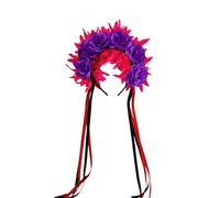 Halloween Flower Headband with Long Ribbon Zombie Bridal Hair Hoop for Women and Young Girls (Purple, 27cmx22cm)