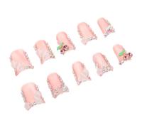 Halloween Flower Press on Nails 10pcs Pink French Tip Rhinestone | Handmade Plastic Full Cover Nail Tips, Removable Wearable Manicure, Everyday Home Use for Girls
