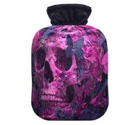Halloween Flowers Skull Purple Hot Water Bottle with Cover for Pain Relief Bed Warmer Hot Water for Pregnant Women, 1L