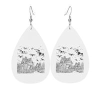 Halloween Flying Bats 1 Print Earrings Teardrop Women Fashion Jewelry Gift For Valentine'S Holiday Decor Travel