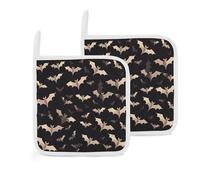 Halloween Flying Bats 2 Pack Pot Holders for Kitchen, Heat Resistant Potholder Set with Hanging Loops, Hot Pads for Oven Baking Cooking