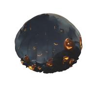 Halloween Flying Bats 3 Shower Caps, Waterproof Swimming Caps, Reusable Shower Caps, Band, Bath Hair Courage for Women and Ladies