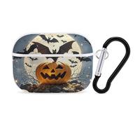 Halloween Flying Bats Case Cover with Keychain Shockproof Hard Shell Protective Case for 2nd/1st Generation Case for Women Men Bluetooth Earbuds Case