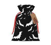 (Halloween Flying Bats) Christmas Burlap Gift Bags, Eco-Friendly Polyester Drawstring Pouches For Holiday, Birthday & Party Gift Packaging M