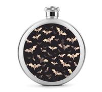 Halloween Flying Bats Hip Flasks for Liquor 5oz Stainless Steel Leakproof Thin Flasks Round Small Portable Travel Liquor Flask Modern Whiskey & Liquor Pocket Flask for Men&Women