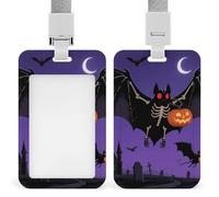 Halloween Flying Bats ID Badge Holder with Lanyard Vertical Badge Reel Clip Durable Clear Window Name Tag ABS Plastic Push-Pull Design ID Card Holder for Office, Nurses, Employees
