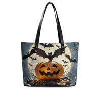 Halloween Flying Bats Leather Tote Bag for Women Work Shoulder Purses with Zipper Waterproof Large Computer Shoulder Bag Fashion Ladies Shoulder Handbag Reusable Shopping Bags