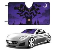 Halloween Flying Bats Moon Car Windshield Sun Shade - Reflector Sunshade Offers Ultimate Protection for Car Interior, Cool Reflective Sun Blocker Fits Small Sedans, Mini SUVs 55"x30"