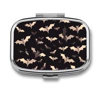 Halloween Flying Bats Pill Box 2 Compartment - Small Metal Medicine Organizer Portable Pill Case for Purse Pocket Travel Vitamin Organizer for Men Women, BPA-Free