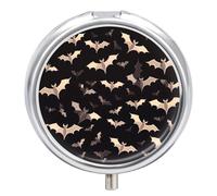 Halloween Flying Bats Pill Box Small Round Pill Case Portable Travel Pill Container Multi-Functional Moisture Proof Metal Medicine Pill Organizer Box for Vitamins Fish Oil