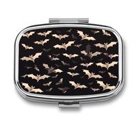 Halloween Flying Bats Pill Organizer with 2 Compartments Metal Square Pill Case Small Pill Box Portable Medicine Box Slim Travel Pill Container Medicine Organizer for Daily Use