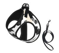 Halloween Flying Bats Print Adjustable Reflective Harness Leash Set For Cats, Dogs And Small Pets, Soft Breathable Mesh Walking Vest With Escape-Proof Lead