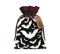 Halloween Flying Bats -Print Burlap Drawstring Bags Plaid Design, Eco-Friendly Party Favors Packaging For Christmas Birthday.