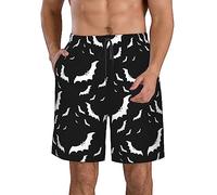 Halloween Flying Bats Print Men's Casual Beach Shorts - Full Print, Ultra-Lightweight, Fast-Drying, and Extremely Comfortable - Ideal for Walking, Running, Surfing, Beach, Or Home Wear White