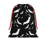 Halloween Flying Bats Print Soft Flannel Drawstring Gift Bags Fleece Gift Pouches for Christmas Halloween Holiday Party L