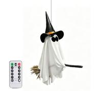 Halloween Flying Ghost On Broomstick,Large Lighted Hanging FlyingGhost with Ghost Broom,Flying Witch Halloween Re with Decor