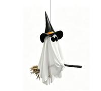 Halloween Flying Ghost On Broomstick,Large Lighted Hanging FlyingGhost with Re with Halloween Ghost Witch Decor Broom,Flying