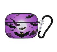 Halloween Flying Purple Bats AirPods Pro Case Cover with Keychain Ring PC Hard Shell Protective Case for AirPods Pro 2nd for Women Men Generation Easy Open Full Drop Protection Cover Black-Style