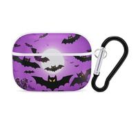 Halloween Flying Purple Bats AirPods Pro Case Cover with Keychain Ring PC Hard Shell Protective Case for AirPods Pro 2nd for Women Men Generation Easy Open Full Drop Protection Cover White-Style