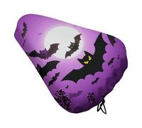 Halloween Flying Purple Bats Bike Seat Cover for Men Women Water Repellent Exercise Bike Seat Cushion Adjustable Bicycle Seat for Outdoor Biking